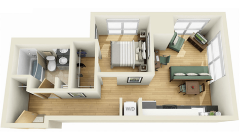 Floor plan for 1 bed, 1 bath, 532 sqft